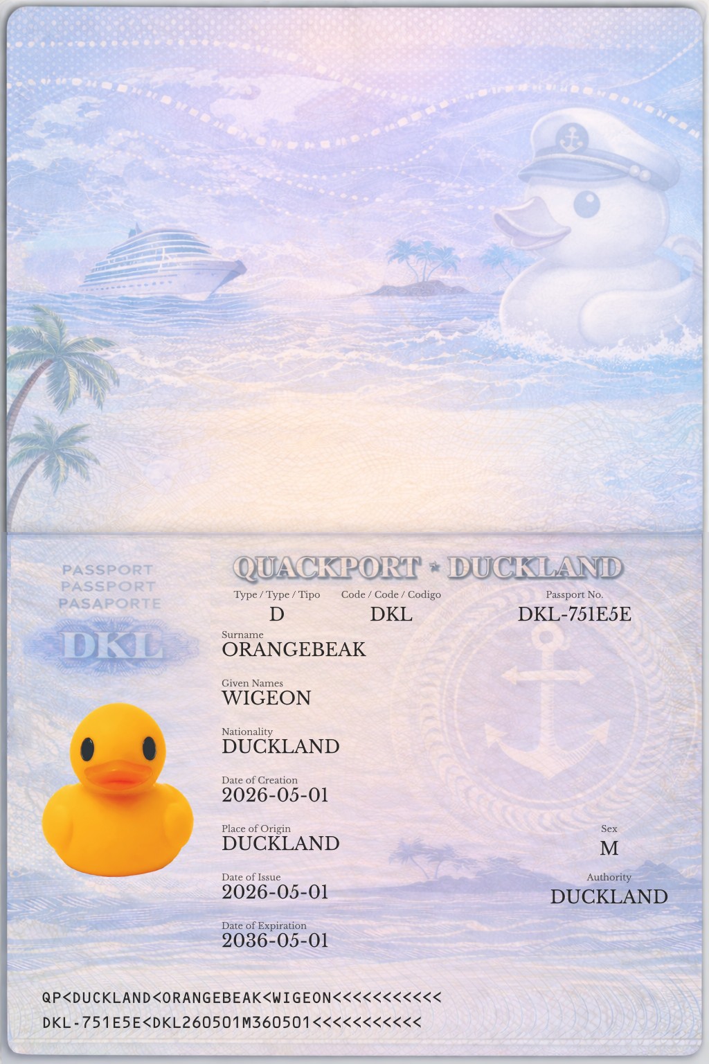 Official duck passport for WIGEON ORANGEBEAK